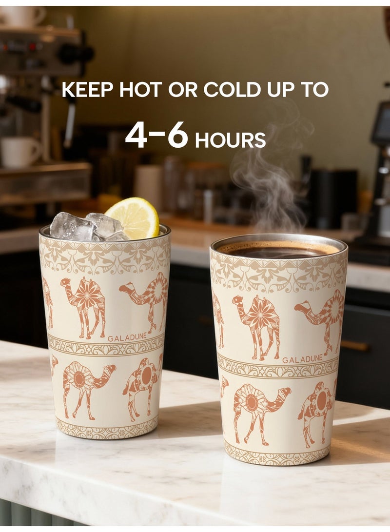 جالادون كوب قهوة للسفر من الفولاذ المقاوم للصدأ بسعة 12 أونصة، كوب محمول معزول حرارياً بتقنية التفريغ، كوب قهوة مانع للتسرب للمشروبات الباردة والساخنة، تصميم بسيط بلون الجمل، مناسب للمنزل والمكتب والاستخدامات الخارجية. - Image 3